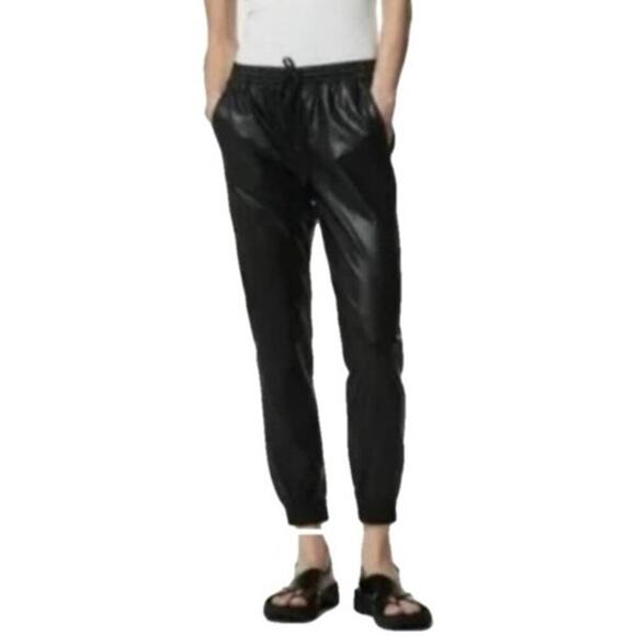 Maison d’Amelie Faux Leather Coated Jogger Pants Black Size M - Picture 1 of 11